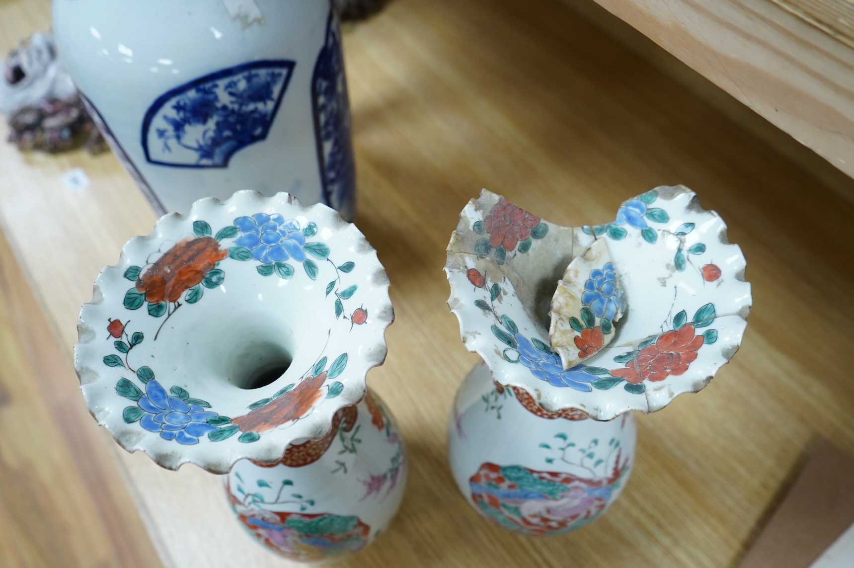 A pair of Japanese porcelain vases, Meiji period, 33cm high